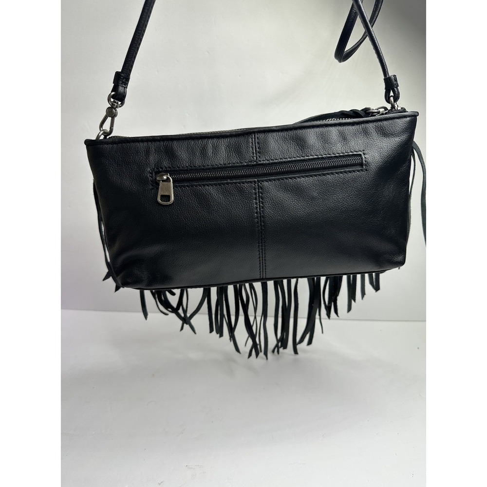 The Sak Filmore Purse Fringe Woven Black Leather Crossbody Clutch - Picture 6 of 16